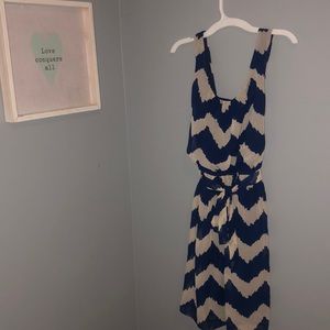 Blue and white pattern mini dress
